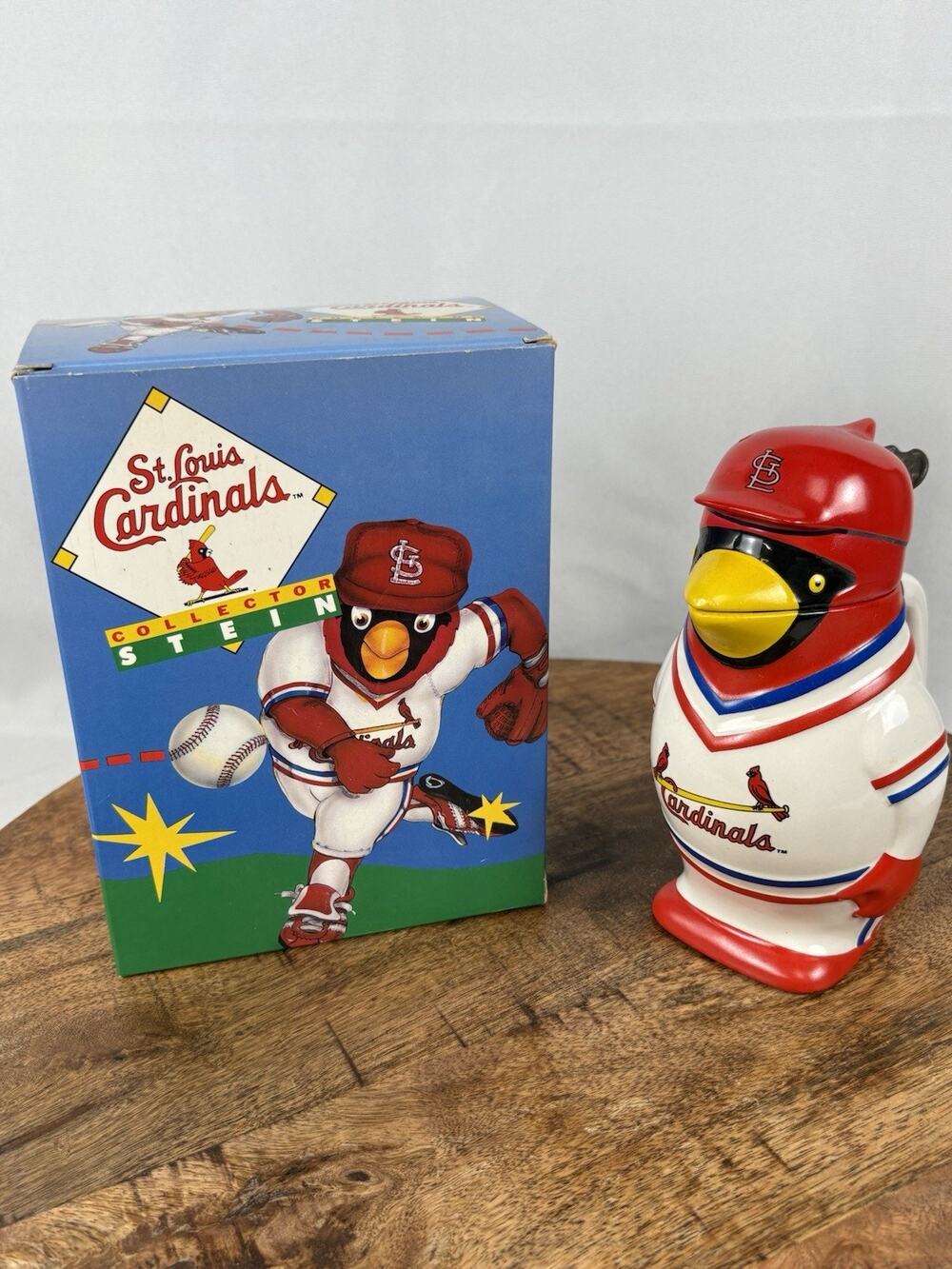 Vintage 1990 St louis Cardinals Baseball Bird Mascot Stein in Original Box Early